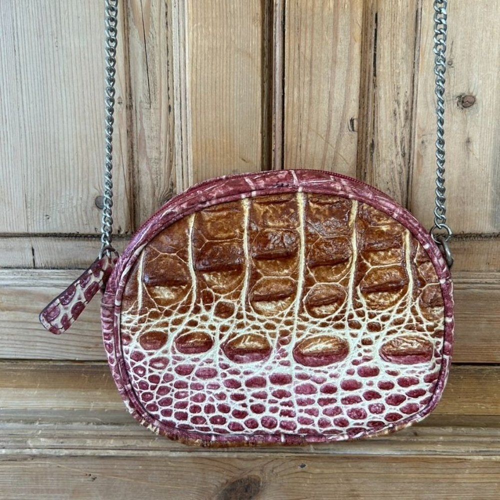 Veari‎ Crocodile Leather Chain Strap Bag Cross Body Purse Brown Pink W/ Dust Bag